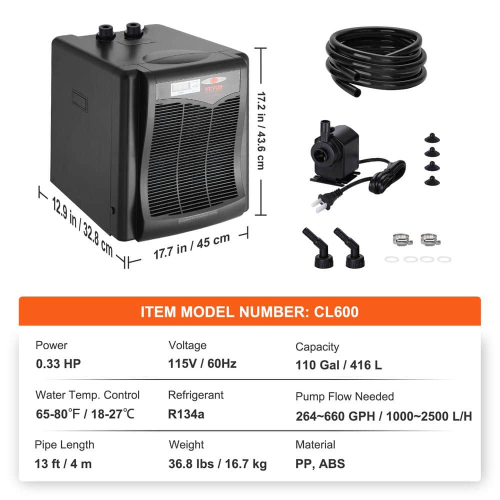 VEVOR 110 Gallon Black Polyester Aquarium Chiller