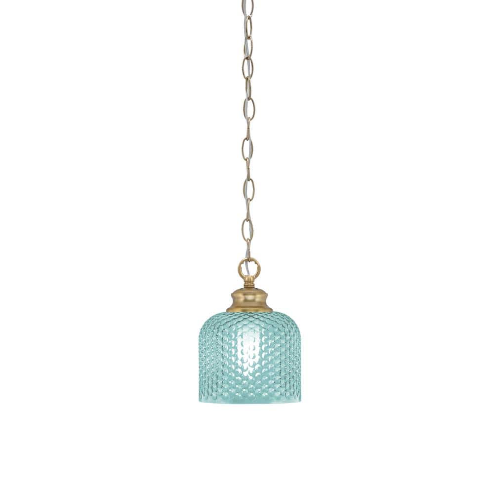 Tyler 60-Watt 1-Light New Age Brass Chain Mini Pendant Light with Turquoise