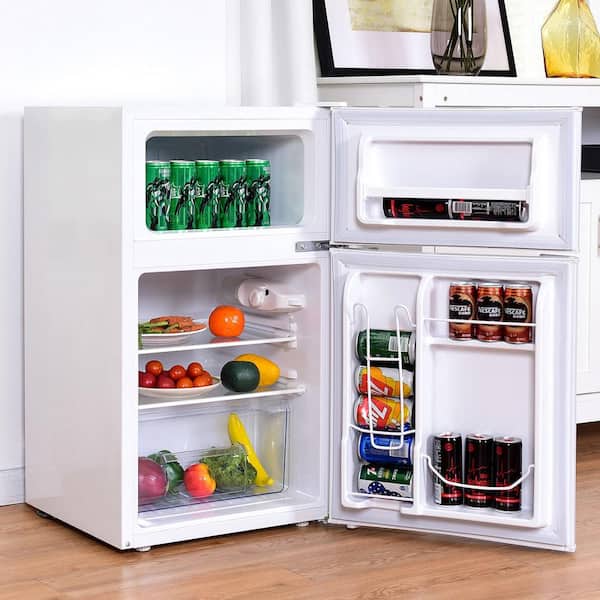 3.2 cu. ft. Retro Mini Fridge in White with Freezer Cooler& Reversible Door