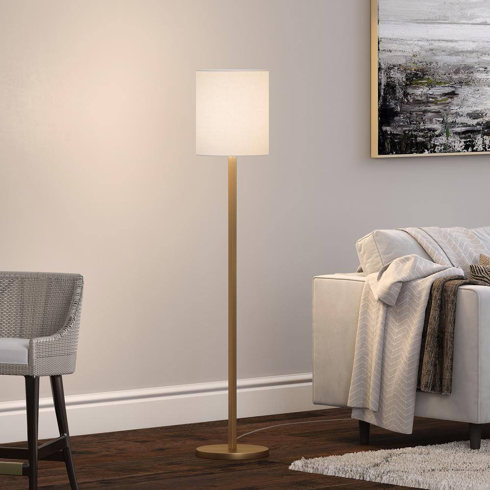 Braun Brushed Gold 62" Smart Floor Lamp with White Linen Shade
