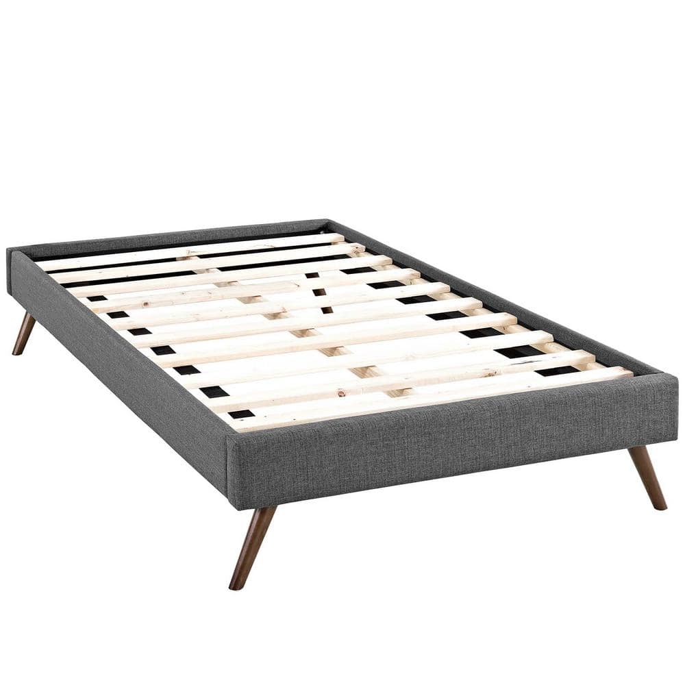 Loryn Gray Fabric Twin Platform Bed with Upholstered Headboard