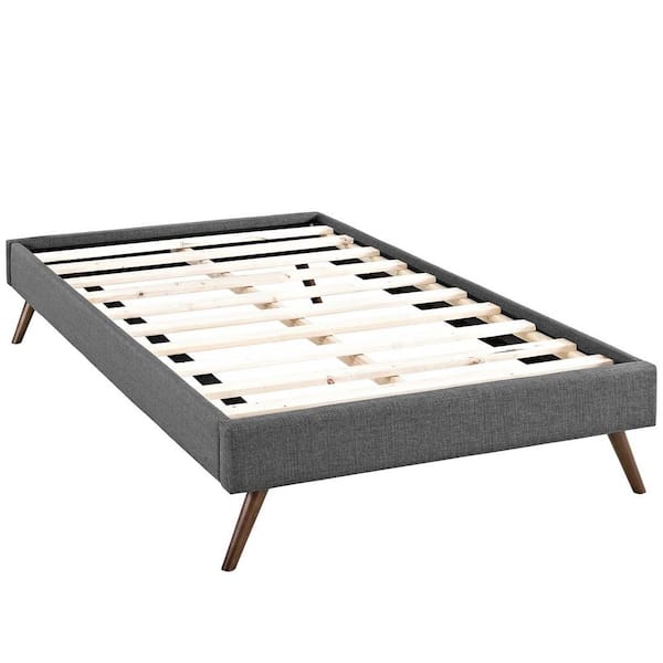 MODWAY Loryn Gray Fabric Twin Bed Frame with Round Splayed Legs