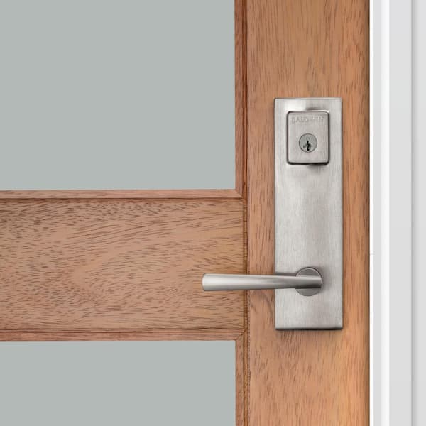 Prestige Spyglass Satin Nickel Universal Entrance Door Handleset Featuring SmartKey Security
