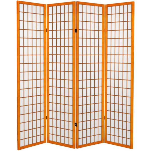 Oriental Furniture 6 ft. Honey Canvas Window Pane 4-Panel Room Divider