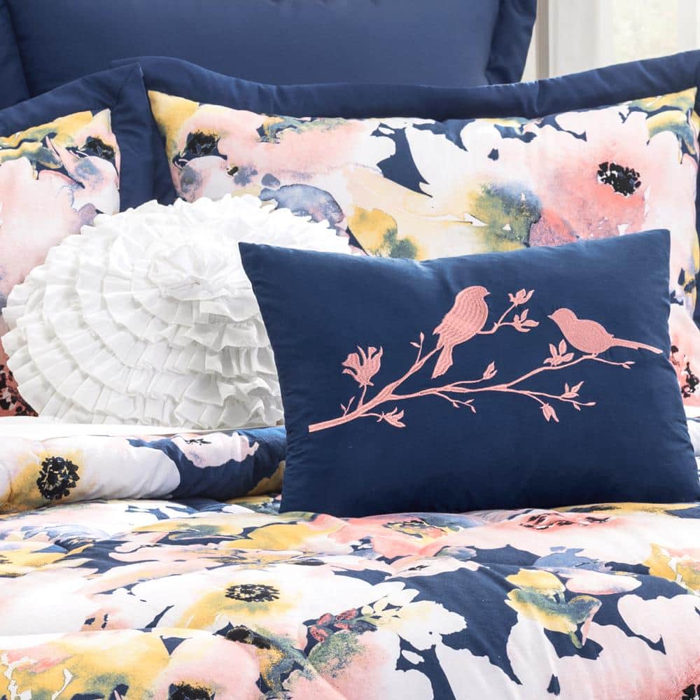 King Blue Floral Watercolor Cotton Reversible Comforter Set