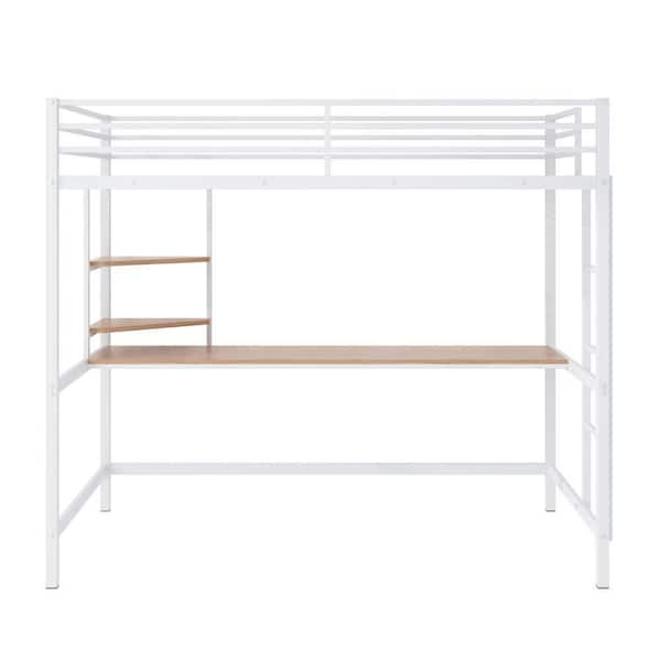 wetiny White Twin Loft Bed with Desk and Shelve