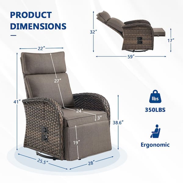 Comfort Series Brown Wicker Outdoor Versatile Pneumatic Swivel Lounge Chair for Patio with CushionGuard Gray Cushions