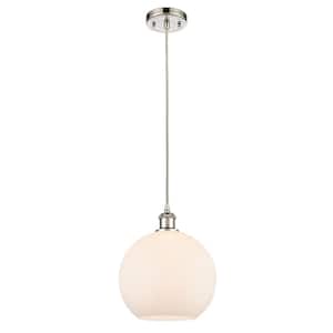Athens 100-Watt 1-Light Polished Nickel Shaded Mini Pendant Light with Frosted Glass Shade