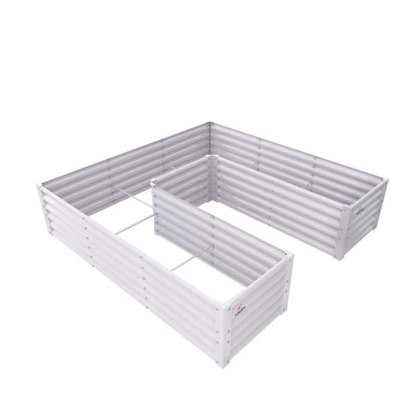White 74 in. W Metal U-Shaped Raised Garden Bed for Planting Vegetables Flowers Herb, Outdoor Garden Raised Planter Box