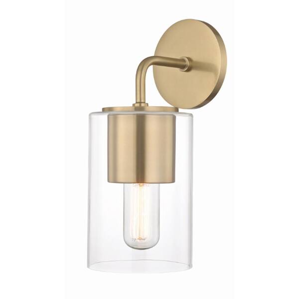 Fifth and Main Lighting Luca 1-Light Aged Brass Wall Sconce with Clear Glass