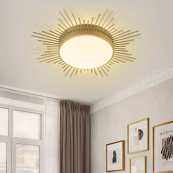 Burvia 23.62 in. Gold Modern Industrial Starburst Integrated LED Flush Mount Ceiling Light, 5CCT Dimmable
