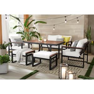 West Park Black Aluminum Outdoor Patio Ottoman with CushionGuard White Cushion (2-Pack)