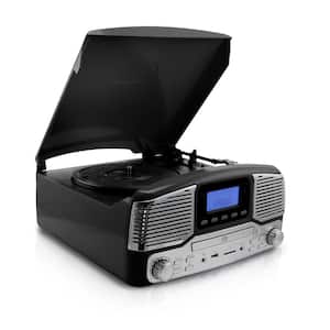 Retro Record Player with Bluetooth and 3-Speed Turn Table in Black