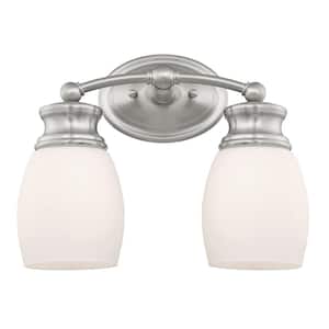 Elise 12.25 in. W x 10.5 in. H 2-Light Satin Nickel Bathroom Vanity Light with Frosted Glass Shades