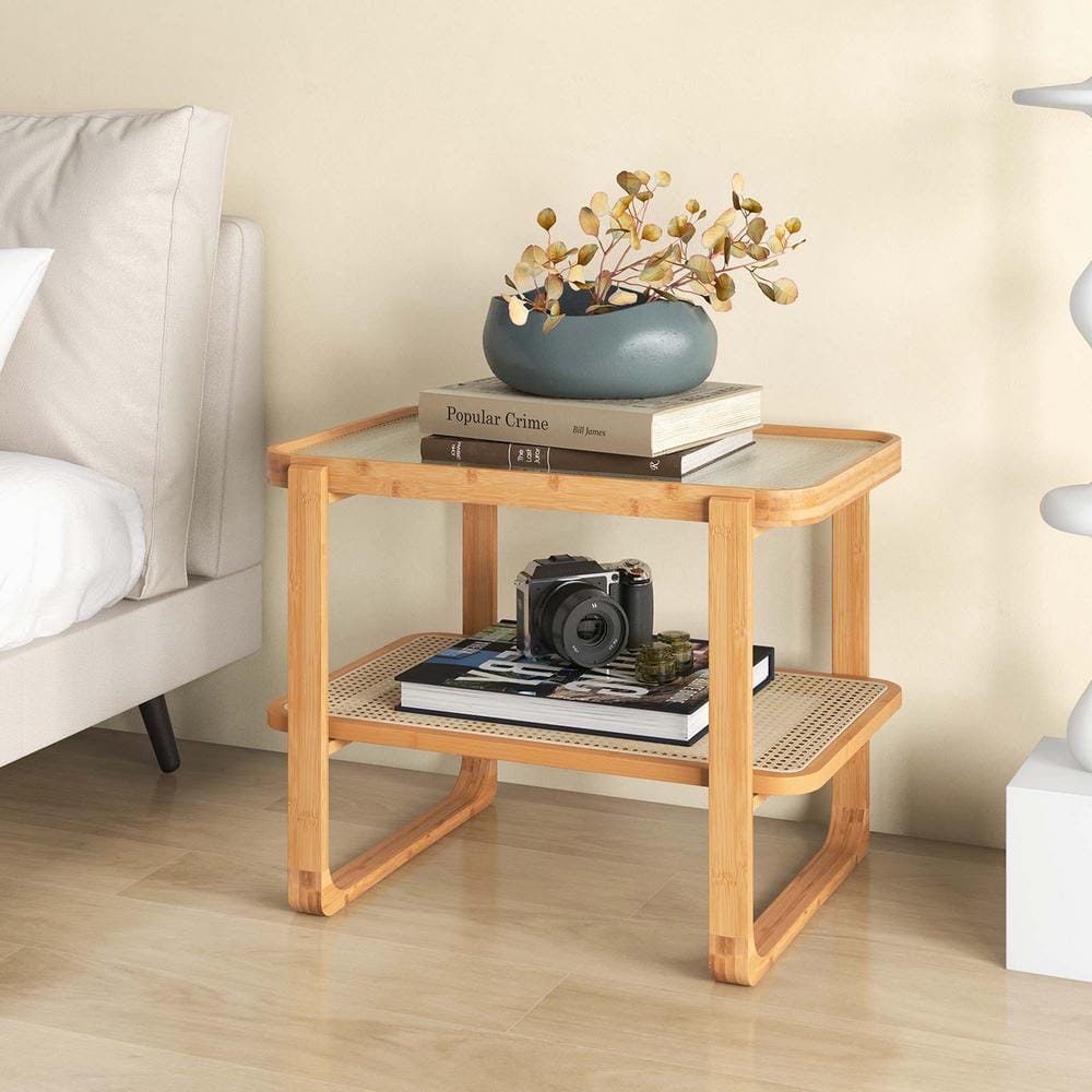 Bamboo side table with drawer discount