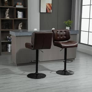 45 in. Brown Low Back Metal Adjustable Bar Stool with Thick Padded Cushion Seat 2 Set of Included