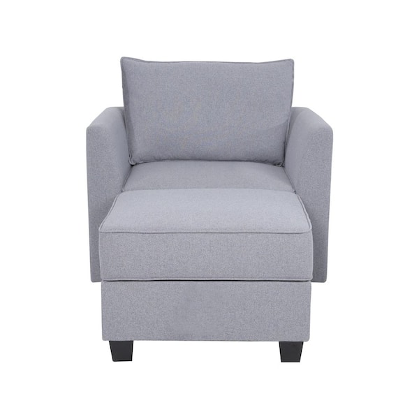 56.1 in. Straight Arm 2-piece Linen Rectangle Sectional Sofa in. Gray with Ottoman for Living Room
