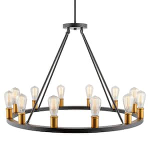 Jericho 60-Watt 12-Light Black Farmhouse Chandelier, No Bulb Included