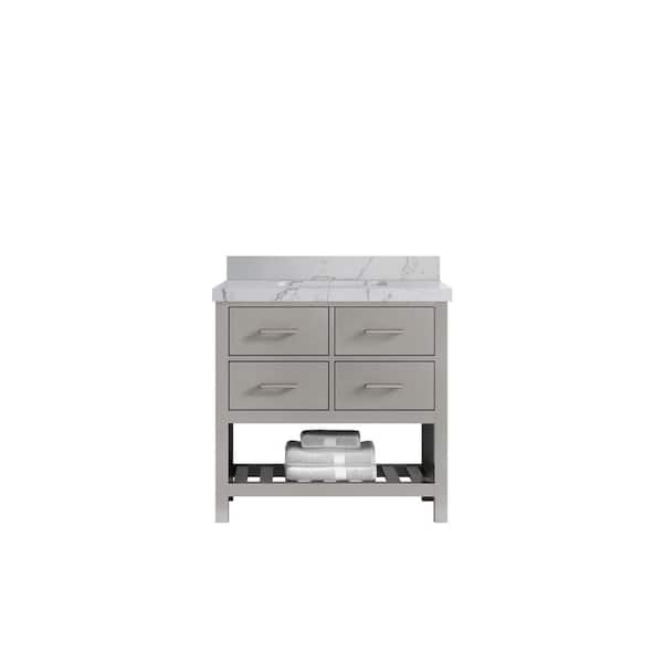 Willow Collections Parker 36 in. Single Sink Freestanding Elephant Gray Bath Vanity with Venatino Quartz Top Unassembled