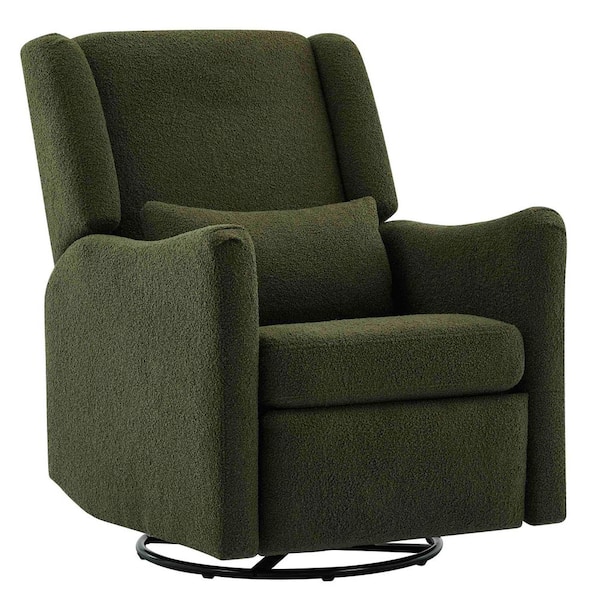 Polibi Seaweed Green Linen Wide Wingback Swivel Rocker and
