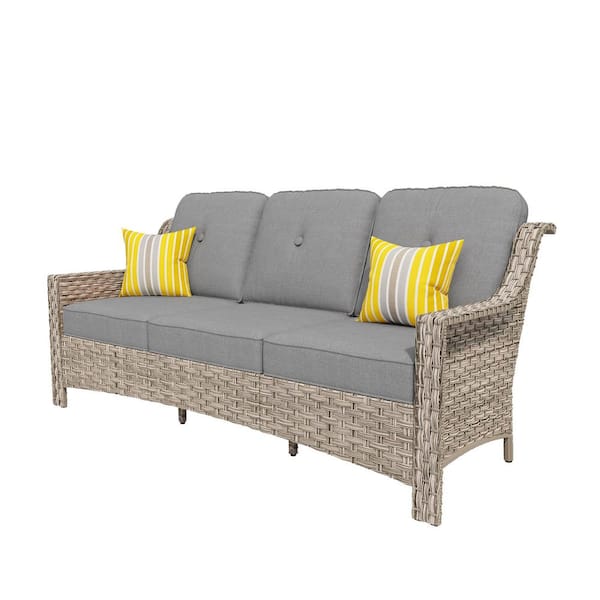 Vitalis Wicker Outdoor Couch Patio Sofa with Dark Gray Cushions