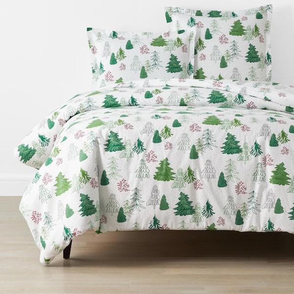The Company Store Company Cotton Holiday Trees White Multi Twin Cotton Percale Duvet Cover