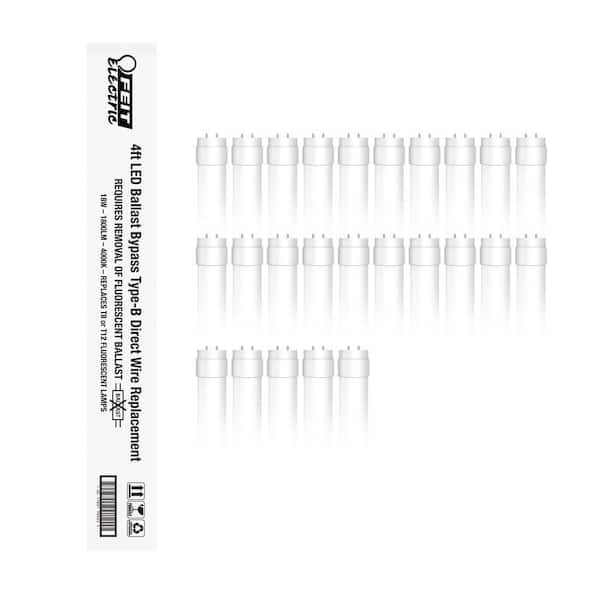 32-Watt Equivalent 4 ft. Linear Tube T8/T12 G13 Type B Ballast Bypass LED Light Bulb, Cool White 4000K (25-Pack)