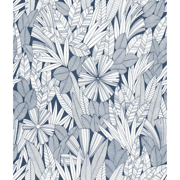 A-Street Prints Bannon Blue Leaves Wallpaper Sample