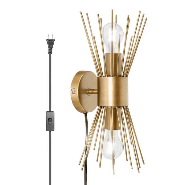 Blakely 5.5 in. W 2-Light Brushed Gold-Colored Indoor Plug-In Wall Sconce with Modern Spikey Shade
