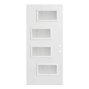 32 in. x 80 in. Beatrice Gingoshi 4 Lite Painted White Left-Hand Inswing Steel Prehung Front Door