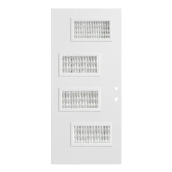 Stanley Doors 32 in. x 80 in. Beatrice Gingoshi 4 Lite Painted White Left-Hand Inswing Steel Prehung Front Door
