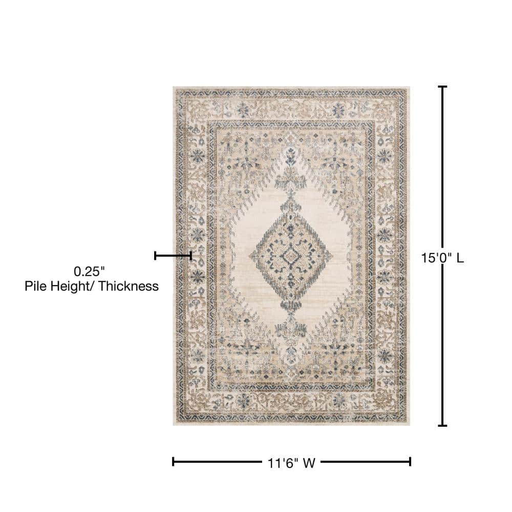 Teagan Ivory Synthetic Rectangular Easy-Care Area Rug