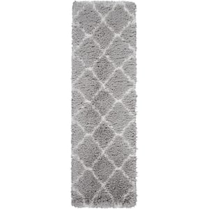 Ultra Plush Shag Grey/Ivory 2 ft. x 8 ft. Abstract Plush Contemporary Kitchen Runner Area Rug