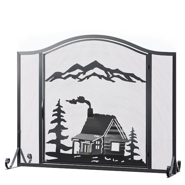 Vanity Art Ravenna Black Iron 1-Panel Fireplace Screen with Decorative Filigree