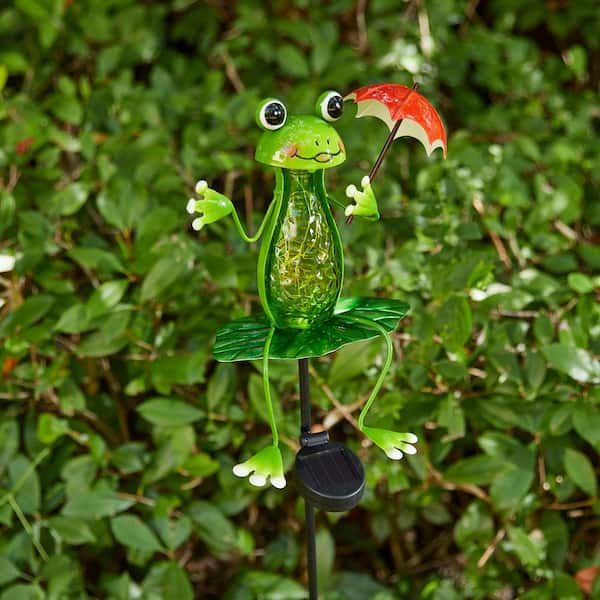 Glitzhome 39 in.H Solar Frog Yardstake 2023000032 - The Home Depot