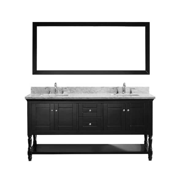 Virtu USA Julianna 72 in. W Bath Vanity in Espresso with Marble Vanity Top in White with Square Basin and Mirror