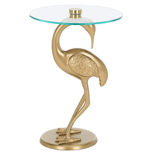 SAFAVIEH Birbiglia 15.8 in. Gold/Glass Round Glass End Table