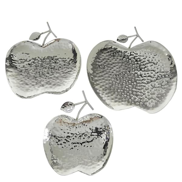 Litton Lane Silver Metal Apple Fruit Decorative Tray (Set of 3)