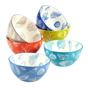 Seaside 12.46 fl. oz. Multi-Colored Porcelain Bowls (Set of 6)