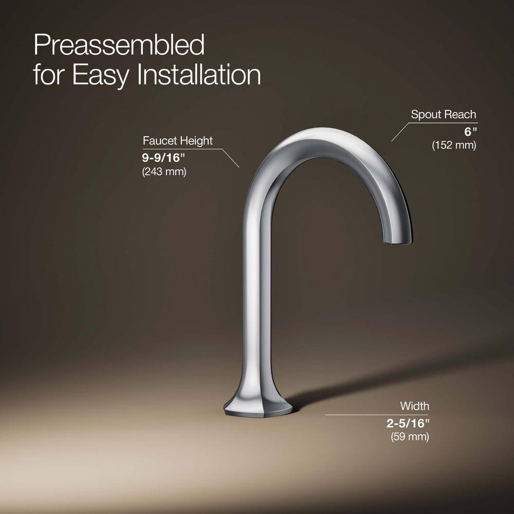 Midcentury Polished Chrome Cane Design Deck-Mount Bathroom Faucet