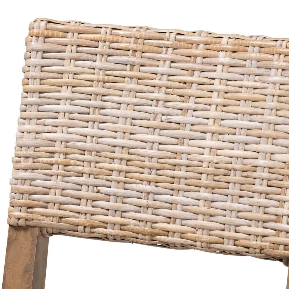 Gray Rattan and Mahogany Wood Dining Chair