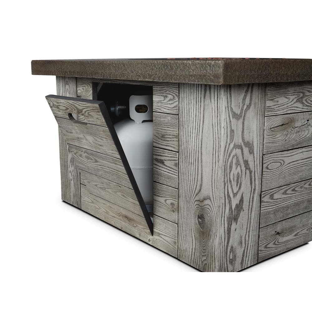 Weathered Gray Fiber Cast Concrete Gas Fire Pit Table