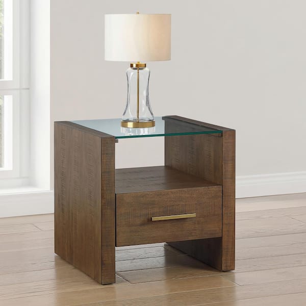 Steve Silver Garland 24 in. Glass Top Brown Square End Table