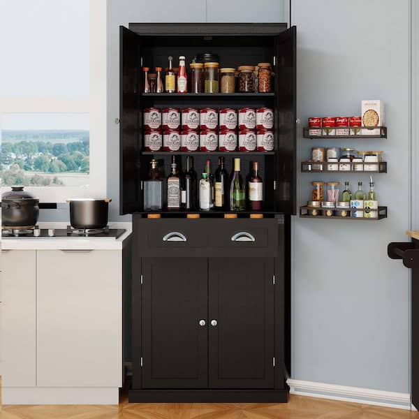 XUJMK 30 in. W x 16 in. D x 72 in. H Black Linen Cabinet, 71 in