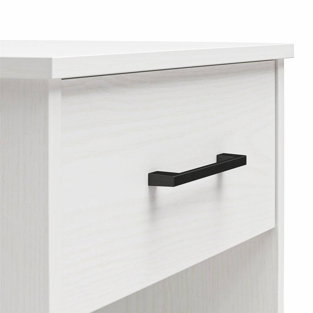 White Laminated Particleboard Nightstand with Drawer and Cubby