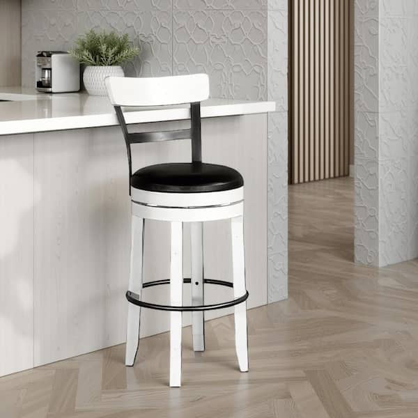 Orso Swivel White and Black Wood Frame Barstool Chair Orso Swivel with Cushion (Set of 2)