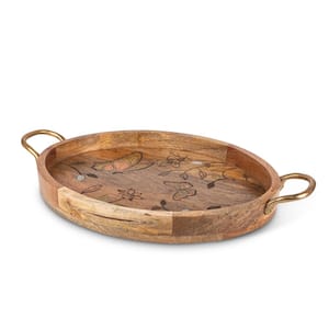 Brown Butterfly Oval Tray with Handles