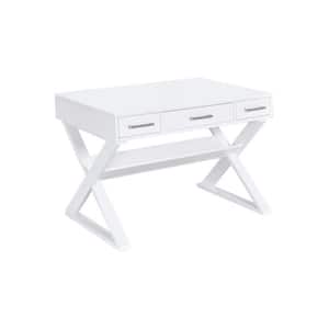 Krista 48 in. Rectangular White 3-Drawer Writing Desk with Single Shelf