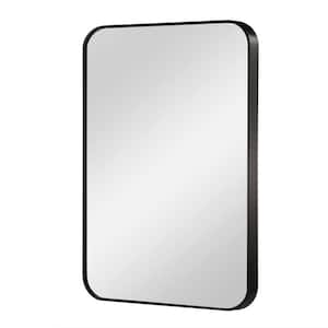 Rior 24 in. W x 32 in. H Rectangular Aluminum Framed Rounded Modern Wall HD Bathroom Vanity Mirror in Matte Black