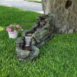 20 in. Tall Rocky River Rapids Fountain with LED Lights Yard Decor